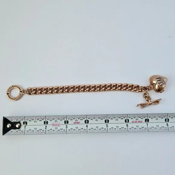2013 Vintage Juicy Couture Rose Gold Heart Locket Bracelet Bow Toggle Closure - Picture 11 of 11